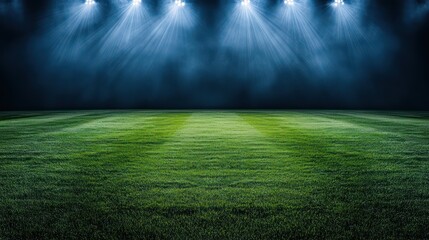 Night stadium field, spotlights, grass