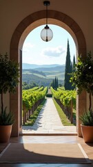 Fototapeta premium A picturesque vineyard nestled in the rolling hills of Tuscany, Italy