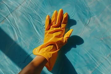 Sharp Picture of Top View Hand with Rubber Glove Cleaning