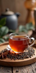 A soothing cup of tea, rich in antioxidants, promoting relaxation and well-being
