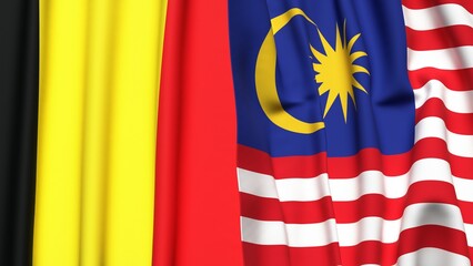 Flags of BELGIUM and MALAYSIA with realistic cloth texture