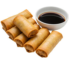 Crispy Spring Rolls & Dipping Sauce on Transparent  background