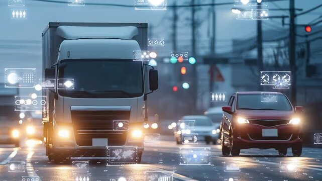A high-tech futuristic urban street, AI-powered traffic regulation