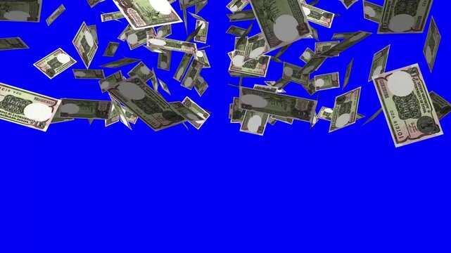 Indian currency one rupee falling from top to bottom for advertising and commercial use 3D rendering