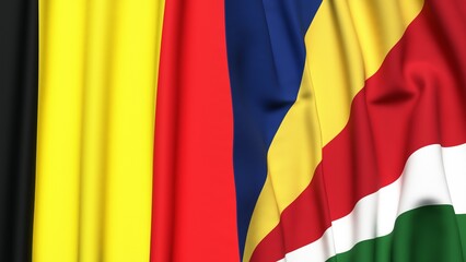 Flags of BELGIUM and SEYCHELLES with realistic cloth texture