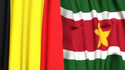Flags of BELGIUM and SURINAME with realistic cloth texture