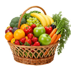 Fresh Fruit & Veggie Basket on Transparent  background