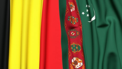 Flags of BELGIUM and Turkmenistan with realistic cloth texture