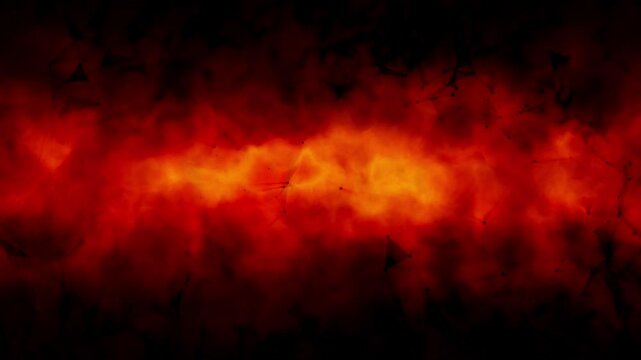Abstract dark red fire flames with digital lines dots triangle shapes loop animation.