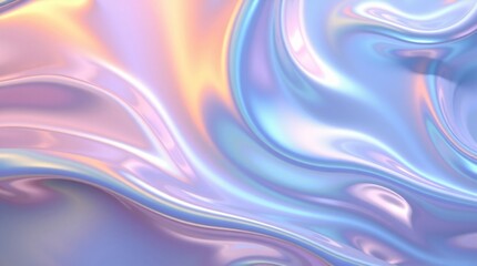 Obraz premium Abstract iridescent liquid metal texture with smooth waves and reflections.
