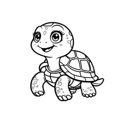 Obraz premium Enjoy the charm of this kawaii turtle coloring page, designed for a fun and relaxing coloring experience. This adorable turtle features big, sparkling eyes, a friendly smile, and a cute round shell