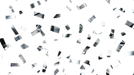 Silver confetti falling on transparent background for celebration design