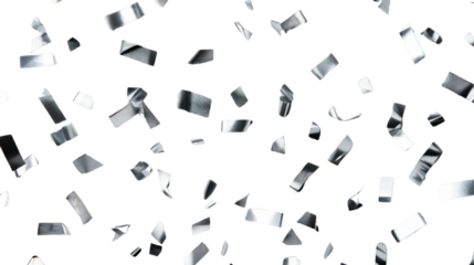 Silver confetti falling on transparent background for celebration design