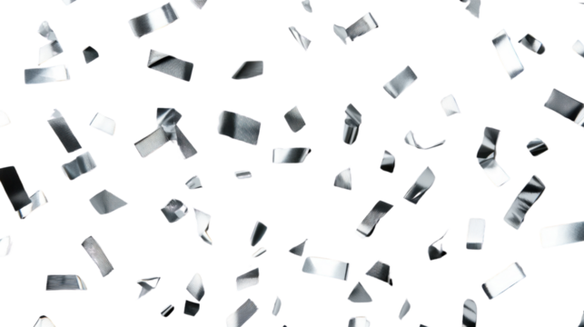 Silver confetti falling on transparent background for celebration design