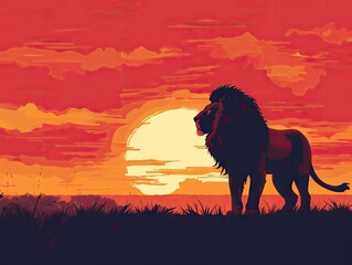 Naklejka premium Majestic lion at African sunset (6)