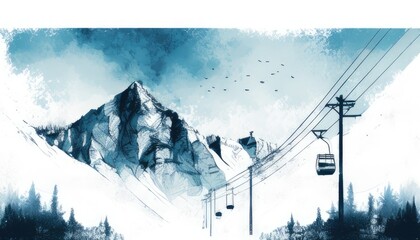 Snowy Mountain Ski Lift Landscape