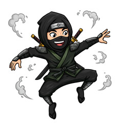 Ninja Cartoon Character on Transparent  background