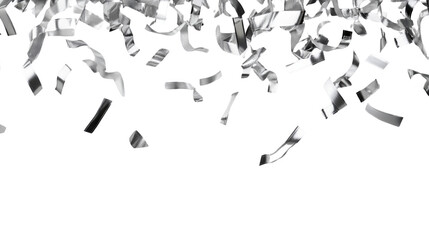 Silver confetti falling on transparent background for celebration design