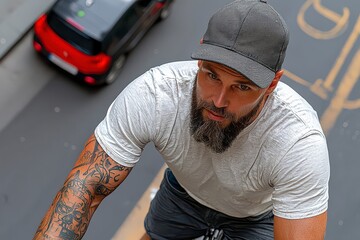 Capture the essence of modern independence with this image showcasing a young man enjoying freedom, effortlessly riding a bicycle with one hand while holding a smartphone in the other Explore the