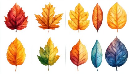 Obraz premium yellow autumn leaves isolated,cartoon illustration style