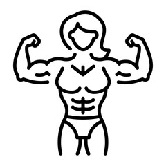 Female bodybuilder showing her muscles, linear style icon 