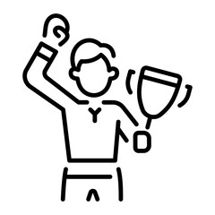 A line style icon of a champion holding a trophy 