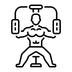 A gym character doing exercise on butterfly machine, line style icon 