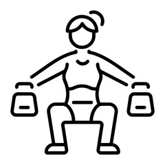 A character doing kettlebell exercise, linear style icon 