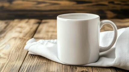 Blank White Mug on Rustic Wooden Table