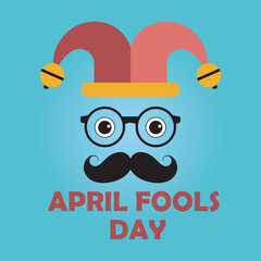 April Fools Day Jester Hat Glasses Mustache Funny Celebration Graphic