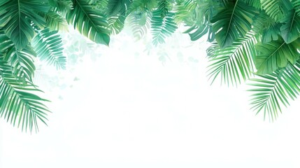 Obraz premium Lush Green Tropical Leaves Framing a Bright Background Ideal for Nature and Eco-Friendly Themes, Decor, or Design Purposes, Copy space for text