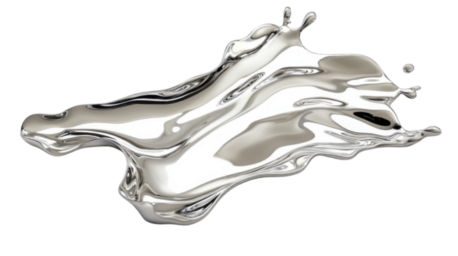 Splashing silver liquid metal on transparent background