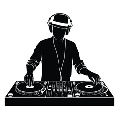 Disc jockey Silhouette, Vector, Icon, Logo, White Background.