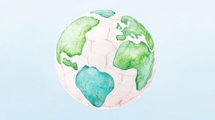 A soft and colorful watercolor illustration of the Earth globe, showcasing continents in green and blue against a light backdrop, perfect for educational and artistic uses.