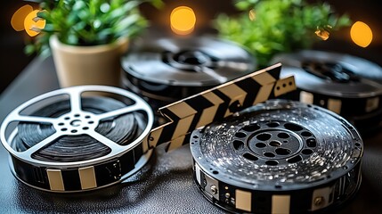 Film Reels and Clapperboard Close Up