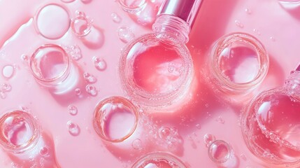 Pink Beauty Serum Droplets and Bubbles Abstract Background