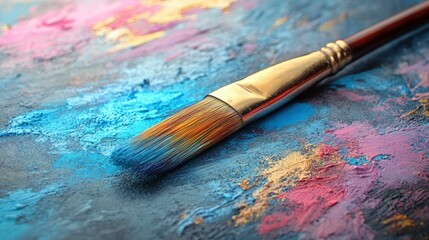Obraz premium Artist's Paintbrush on Textured Canvas with Vibrant Colors