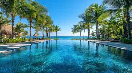 Fototapeta premium Luxurious Infinity Pool Overlooking Tropical Ocean