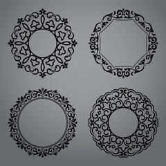 Set of decorative frames Elegant vector element for design in Eastern style, place for text. Floral black and gray borders. Lace illustration for invitations and greeting cards