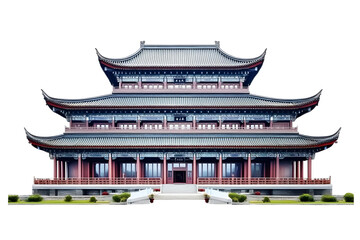 Obraz premium Illustration of Ancient Chinese Temple Architecture with Transparent Background Traditional Oriental Building Pagoda Roof Exterior Design