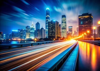 Fototapeta premium Long Exposure Cityscape Mockup: Night Lights & Urban Blur