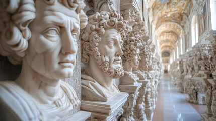 Obraz premium Row of Classical Busts in Ornate Hallway