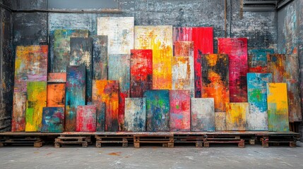 Fototapeta premium Vibrant Abstract Paintings in an Artist's Studio