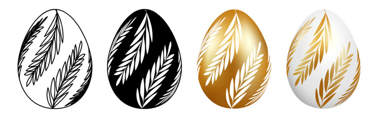 Vector illustration of golden and black Easter eggs set on transparent background