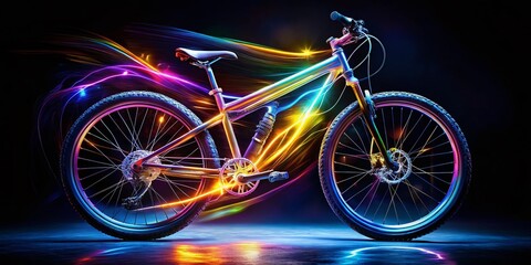 Fototapeta premium Long Exposure Mountain Bike Design: Blurred Motion & Glowing Trails