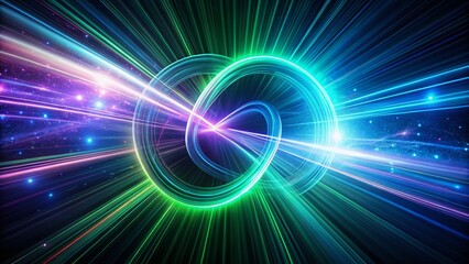 Long Exposure Photo of Glowing Optimization Symbol, Abstract Data Flow, Business Efficiency