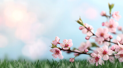 Obraz premium Spring Blossoms in Green Meadow Background