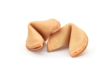 Fortune cookies whole filled with piece of paper isolated on white