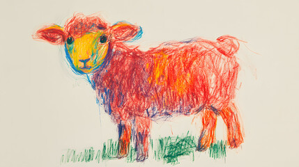 Fototapeta premium A colorful lamb drawn with crayons