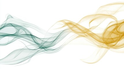 Teal and gold smoke swirls on white background, abstract design for website header